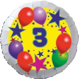 Sterne und Ballons 3, Luftballon aus Folie zum 3. Geburtstag, ohne Ballongas