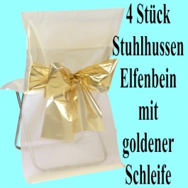 Stuhlhussen, Elfenbein, mit goldenen Schleife, 4 Stück