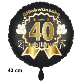 Luftballon aus Folie zum 40. Jahrestag und Jubiläum, 43 cm, schwarz,  inklusive Helium