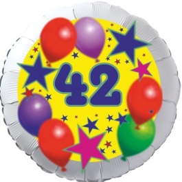 Sterne und Ballons 42, Luftballon aus Folie zum 42. Geburtstag, ohne Ballongas