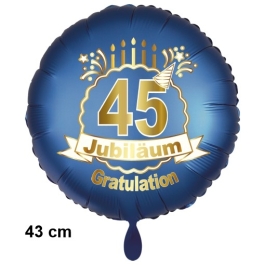 Luftballon aus Folie zum 45. Jahrestag und Jubiläum, 43 cm, blau,  inklusive Helium