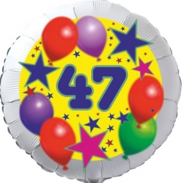 Sterne und Ballons 47, Luftballon aus Folie zum 47. Geburtstag, ohne Ballongas
