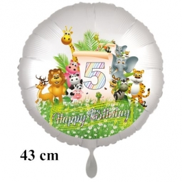 Luftballon Zahl 5 zum 5. Geburtstag, 43 cm, Dschungel mit Wildtieren