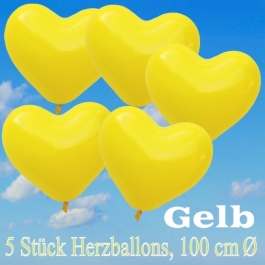 Große Herzluftballons, 100 cm, Gelb, 5 Stück