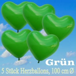 Große Herzluftballons, 100 cm, Grün, 5 Stück