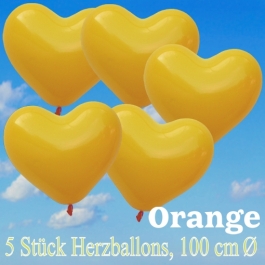 Große Herzluftballons, 100 cm, Orange, 5 Stück