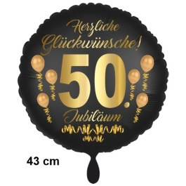Luftballon aus Folie zum 50. Jahrestag und Jubiläum, 43 cm, schwarz, Satin,  inklusive Helium