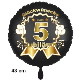 Luftballon aus Folie zum 5. Jahrestag und Jubiläum, 43 cm, schwarz,