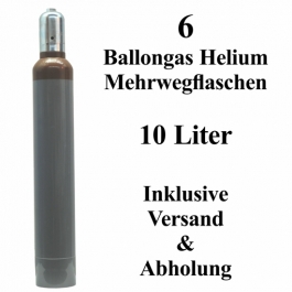 6 Ballongas Helium 10 Liter, 14 Tage Verleih, Mehrwegflaschen