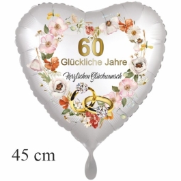 60 glückliche Jahre, Diamanthochzeit, Herzluftballon 45 cm