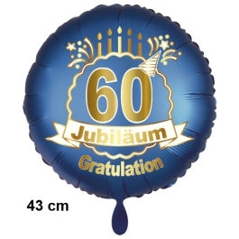 Luftballon aus Folie zum 60. Jahrestag und Jubiläum, 43 cm, blau,  inklusive Helium