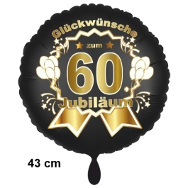 Luftballon aus Folie zum 60. Jahrestag und Jubiläum, 43 cm, schwarz