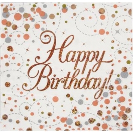 Geburtstagsservietten Happy Birthday Rosegold Glitter