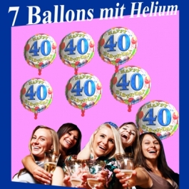 7 Ballons mit Helium-Ballongas, Zahl 40, zum 40. Geburtstag