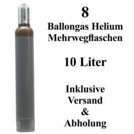 8 Ballongas Helium 10 Liter, 14 Tage Verleih, Mehrwegflaschen