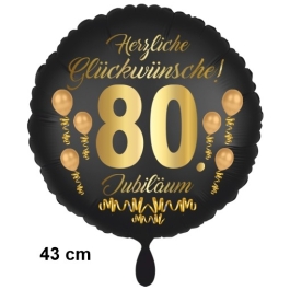 Luftballon aus Folie zum 80. Jahrestag und Jubiläum, 43 cm, schwarz, Satin