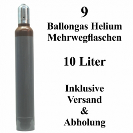 9 Ballongas Helium 10 Liter, 14 Tage Verleih, Mehrwegflaschen