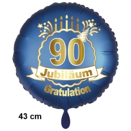 Luftballon aus Folie zum 90. Jahrestag und Jubiläum, 43 cm, blau,  inklusive Helium