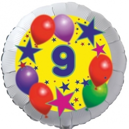 Sterne und Ballons 9, Luftballon aus Folie zum 9. Geburtstag, ohne Ballongas