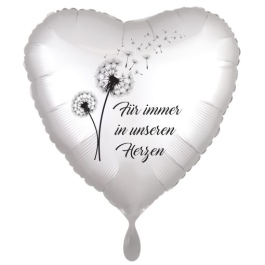 Für immer in unseren Herzen. Pusteblume. Herzluftballon. 45 cm inklusive Helium