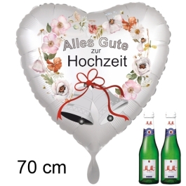 Hochzeitsglückwünsche: Riesenluftballon Herz Alles Gute zur Hochzeit und 2 MM Piccolos