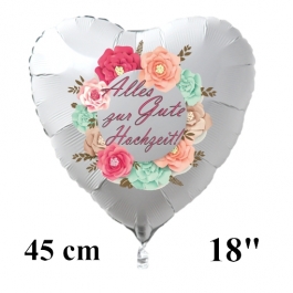 Alles Gute zur Hochzeit! Weißer Herzluftballon aus Folie, 45 cm, inklusive Helium