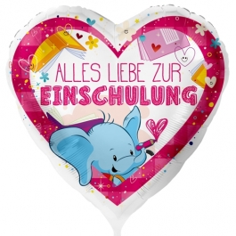 Alles Liebe zur Einschulung. Weißer Luftballon mit Ballongas Helium gefüllt zum Schulanfang