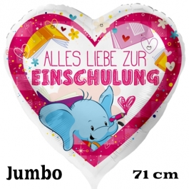 Alles Liebe zur Einschulung. Großer weißer Luftballon mit Ballongas Helium gefüllt zum Schulanfang