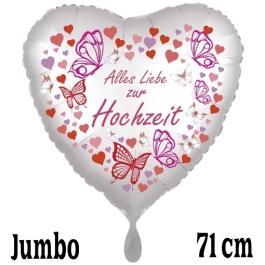 Jumbo Luftballon aus Folie, Alles Liebe zur Hochzeit, Schmetterlinge, ohne Helium