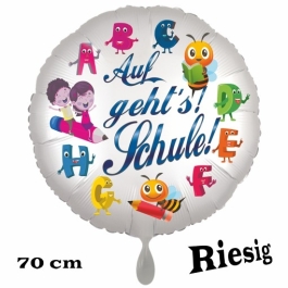 Luftballon aus Folie, 70 cm, inklusive Helium, Satin de Luxe, weiß zur Ein schulung: Auf geht's! Schule!