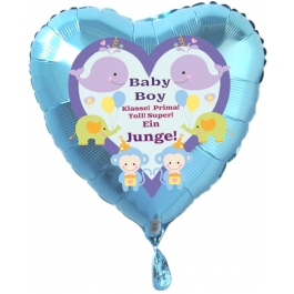 Herzluftballon Türkis aus Folie mit Helium zu Geburt und Taufe, Baby Party: Baby Boy - Ein Junge!