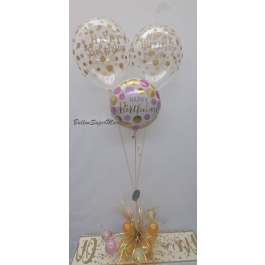 Geburtstags Ballon-Bouquet Gold und Pink Dots 