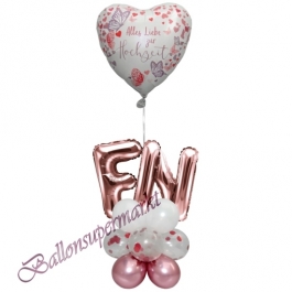 Stilvolle Ballondeko, Alles Liebe zur Hochzeit Mauve mit den Anfangsbuchstaben der Brautleute, Dekobeispiel