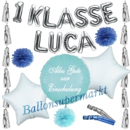 Dekorations-Set Alles Gute zur Einschulung, Blau, mit Name, 11 Teile