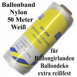 Ballonband Nylon, 50 Meter Rolle, extrem reißfest, für Luftballons, Ballongirlanden und Ballondekoration