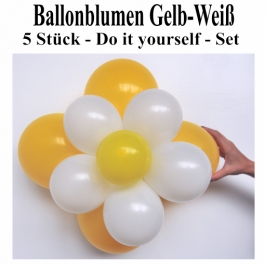 Ballonblumen aus Luftballons, Gelb-Weiß, Set aus 5 Stück