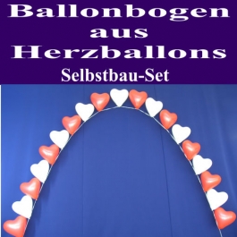 Ballonbogen aus roten und weißen Herzluftballons mit Helium, Ballondekoration zur Hochzeit