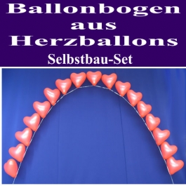 Ballonbogen aus roten Herzluftballons mit Helium, Selbstbau-Set zur Hochzeit