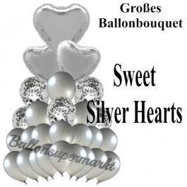 Ballon-Bouquet Sweet Silver Hearts mit 27 Luftballons