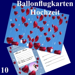 Ballonflugkarte Hochzeit - Herzluftballons Folie - 10 Stück