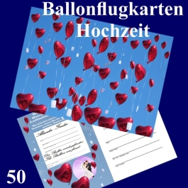 Ballonflugkarte Hochzeit - Herzluftballons Folie - 50 Stück