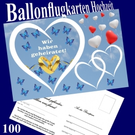 Ballonflugkarten Hochzeit - Wir haben geheiratet! 100 Stück