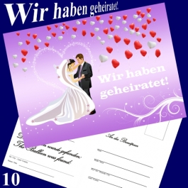 Ballonflugkarten Hochzeit - Wir haben geheiratet! Herzluftballons - 10 Stück