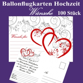 Ballonflugkarten Hochzeit - Wünsche für das Hochzeitspaar - 100 Stück