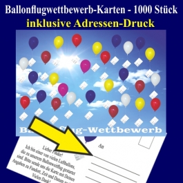 Ballonflugkarten, Postkarten für Luftballons zum Ballonweitflug-Wettbewerb, inklusive Adressen-Druck, 1000 Stück