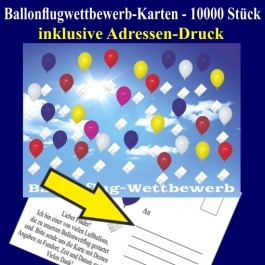 Ballonflugkarten, Postkarten für Luftballons zum Ballonweitflug-Wettbewerb, inklusive Adressen-Druck, 10000 Stück