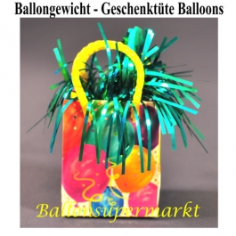 Ballongewicht, Geschenktüte mit bunten Luftballons, Halter gür Luftballons mit Helium und Ballongas