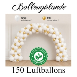 Ballongirlande Weiß Gold, 150 Luftballons