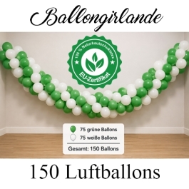 Ballongirlande Grün-Weiß, 150 Luftballons