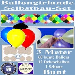 Girlande aus bunten Luftballons, Ballongirlande Selbstbau-Set, 3 Meter